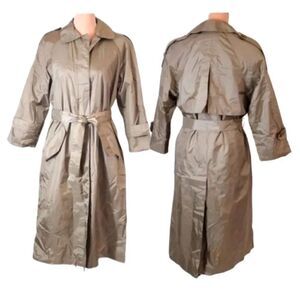 Vintage 80s Beige Belted Midi Trench Coat with Warmer Liner Size 6P